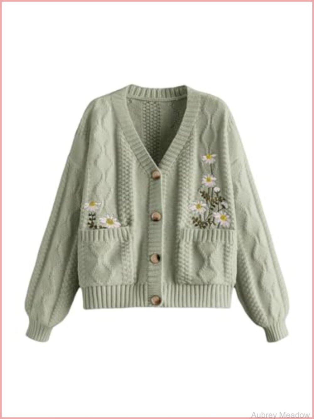 Chunky Boho Floral Embroidered Button Up Oversized V Neck Cardigan